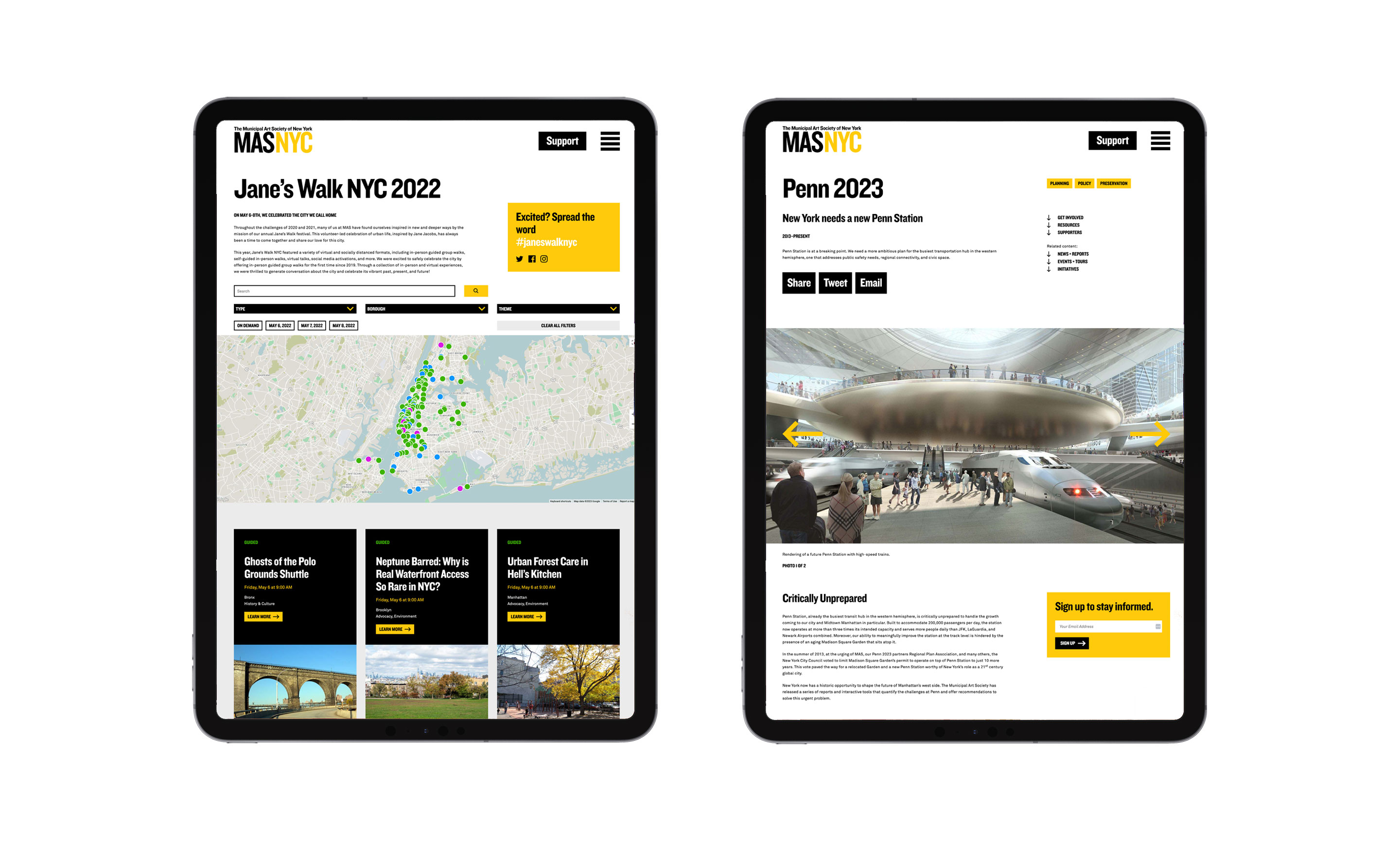 views of Municipal Arts Society website on ipad