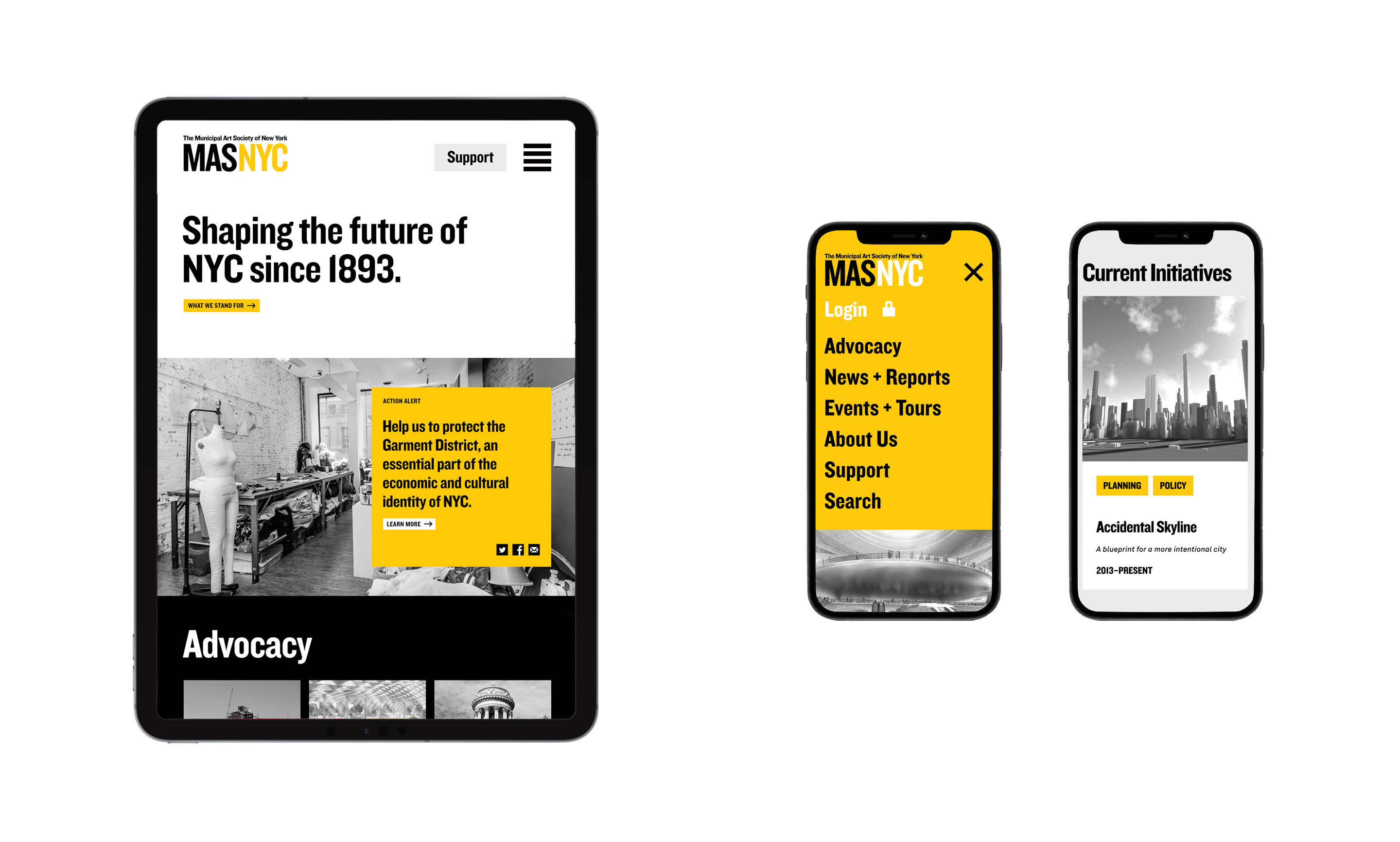 Municipal Arts Society website viewed in ipad and mobile