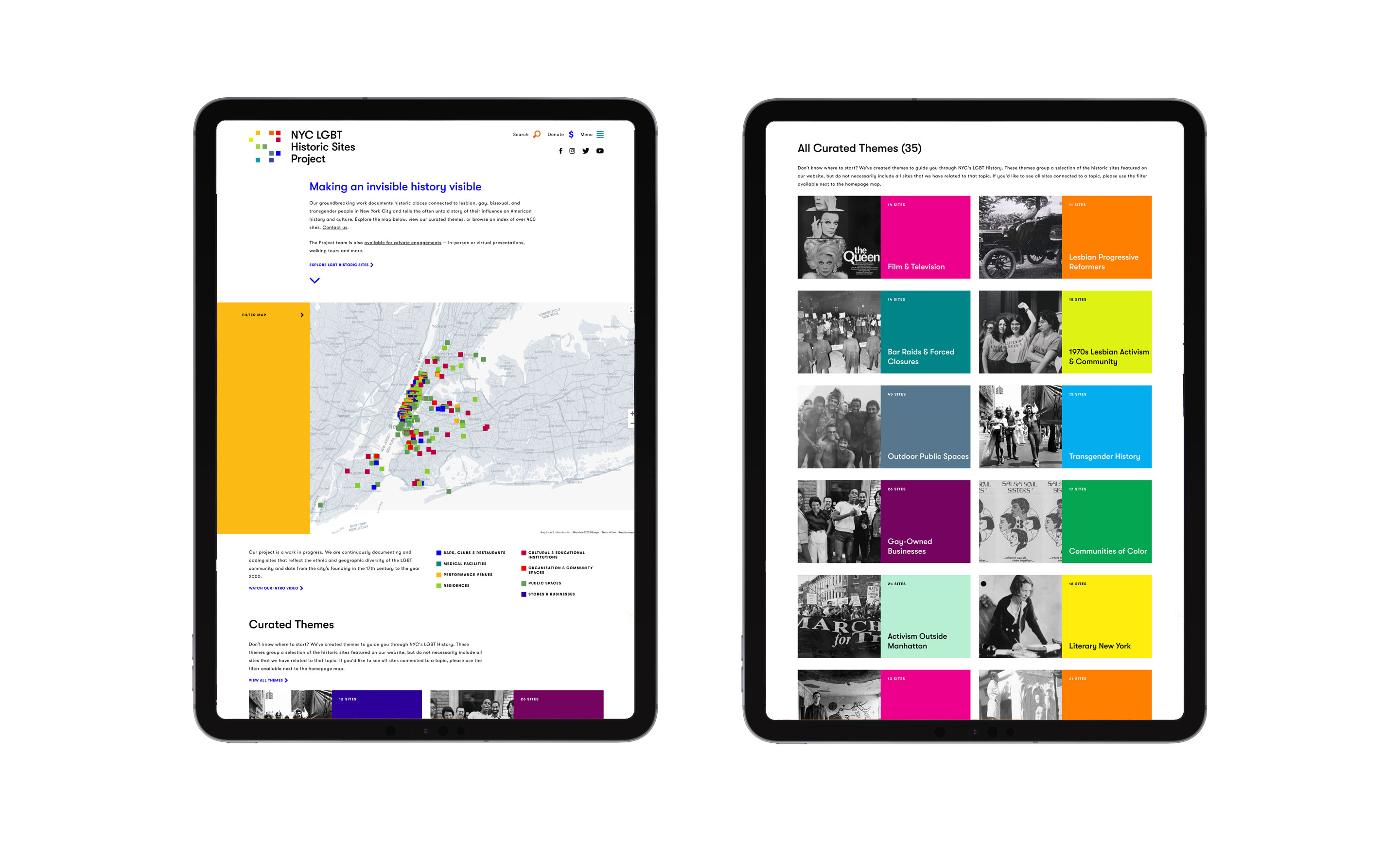 The NYC LGBT Historic Sites Project website viewed on ipads
